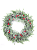 Iced Cedar Wreath with Pine Cones & Red Berries - 18