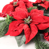 Premium Velvet Silk Poinsettia and Pine Wreath with Realistic Berries - 22-Inch Elegant Christmas Decor