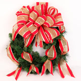 Deluxe Evergreen Wreath with Red & Gold Mesh Bow - 20