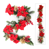 5-Foot Luxurious Red Velvet Poinsettia Garland Featuring Golden Pine Cones and Vibrant Red Berries - Perfect for Holiday Decor