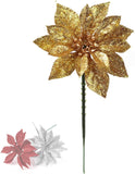 24-Pack Luxurious Gold Glitter Poinsettia Picks for Elegant Christmas Tree Decorations