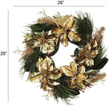 22-inch Christmas Wreath with Gold Poinsettias - Festive Holiday Decor
