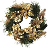 22-inch Christmas Wreath with Gold Poinsettias - Festive Holiday Decor