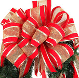 Deluxe Evergreen Wreath with Red & Gold Mesh Bow - 20" Wide