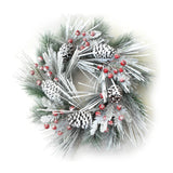 Snow Pine Wreath - 24" Wide - 19 Tips, Berries, & Pine Cones (Set of 8)