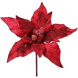 Red Velvet Poinsettia Flower Stem | 11" Wide | 10 Lifelike Silk Petals | Holiday Xmas Accents | Christmas Florals | Home & Office Decor (Set of 6)