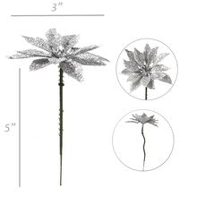 Sparkling Silver Glitter Poinsettia Flower Picks | Vibrant Holiday Xmas Accents | Trees, Wreaths, & Garlands | Gift Wrapping | Christmas Picks | Home & Office Decor (Set of 48)