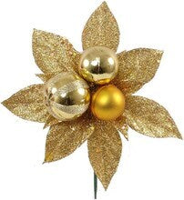 Sparkling Gold Glitter Poinsettia Picks - Luxurious Christmas Ornament Accents for Festive Home Decor, Trees, and Wreaths - Top Trending Holiday Enhancements
