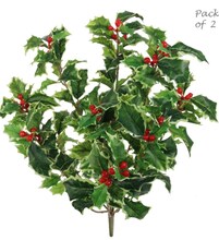 18" Real Touch Silk Holly Bush - Bring Holiday Cheer to Your Home Decor