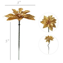 Sparkling Gold Poinsettia Flower Picks | Vibrant Glitter Holiday Xmas Accents | Trees, Wreaths, & Garlands | Gift Wrapping | Christmas Picks | Home & Office Decor (Set of 24)
