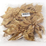 Gold Sparkling Glitter Poinsettia Flower Picks | 8.5" Wide | Holiday Xmas Accents | Trees, Wreaths, & Garlands | Gift Wrapping | Christmas Picks | Home & Office Decor (Set of 6)
