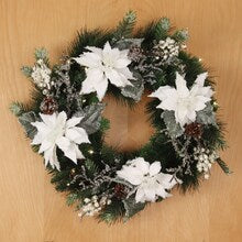Revised Title: "Premium 16-Inch Iced White Poinsettia Pine Pick with Lifelike Brown Pine Cones, Twigs, & Berries - Ideal for Christmas and Holiday Decorations, Perfect for Home and Office Floral Accents