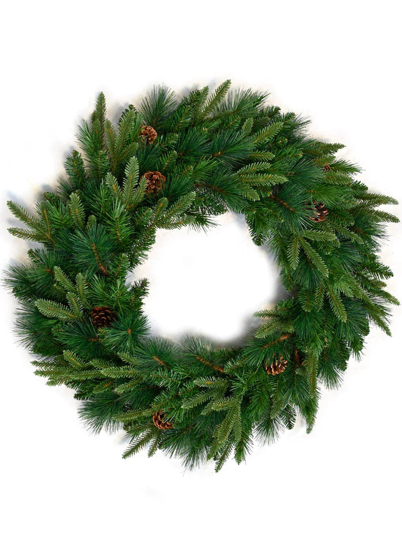 Angel Pine Wreath - 30" Wide - 284 Lifelike Tips & Pine Cones (Set of 6)