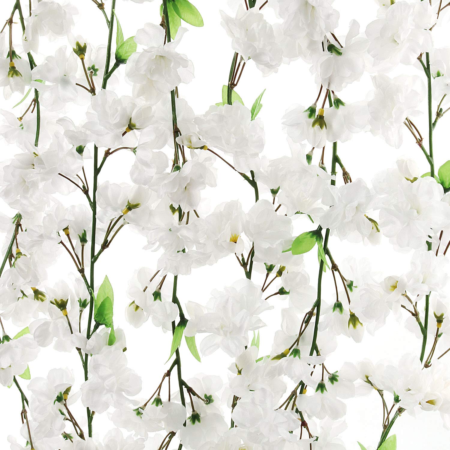 White 4.5' Cherry Blossom Garland - Premium Faux Floral Decor for Elegant Home and Event Settings; Realistic Blossom Design for Weddings, Festivals, and Mantel Embellishments