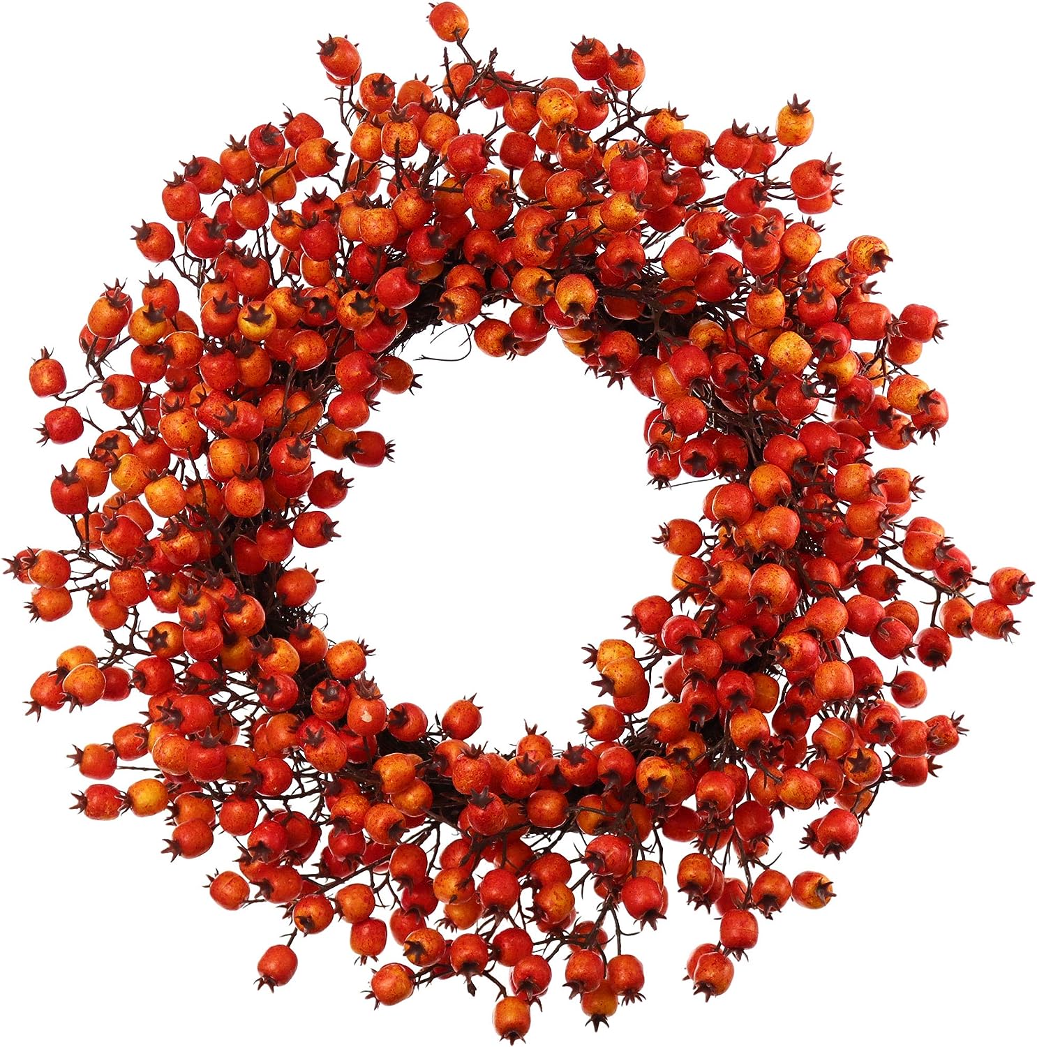 Orange Hawthorn Berry Wreath with Lifelike Berries | 22" Wide | Indoor/Outdoor Use | Fall Accents | Front Door | Autumn Wreaths | Home & Office Decor