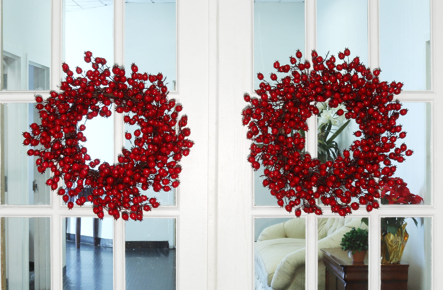 Red Hawthorn Berry Wreath - 22" Wide (Set of 2)