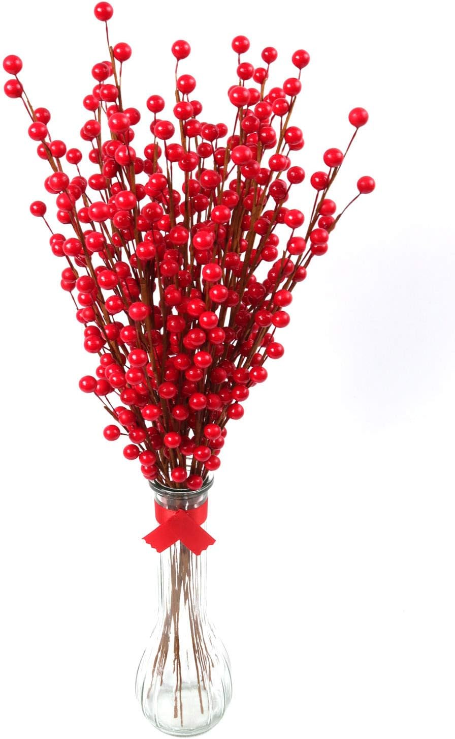 Red Holly Berry Stems with 35 Lifelike Berries | 17-Inch | Holiday Xmas Accents | Trees, Wreaths, & Garlands | Gift Wrapping | Christmas Berries | Home & Office Decor (Set of 48)