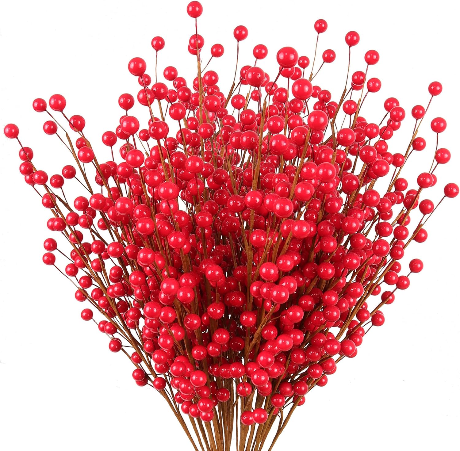 Red Holly Berry Stems with 35 Lifelike Berries | 17-Inch | Holiday Xmas Picks | Trees, Wreaths, & Garlands | Christmas Berries | Home & Office Decor (Set of 24)
