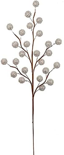 Silver Beaded Berry Sprays with 25 Large Lifelike Berries | 17-Inch | Vibrant Holiday Xmas Accents | Trees, Wreaths, & Garlands | Gift Wrapping | Christmas Berries | Home & Office Decor (Set of 24)