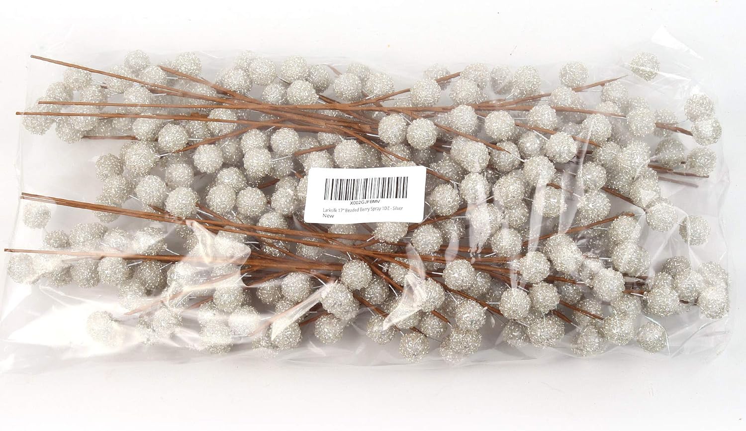 Silver Beaded Berry Sprays with 25 Large Lifelike Berries | 17-Inch | Vibrant Holiday Xmas Accents | Trees, Wreaths, & Garlands | Gift Wrapping | Christmas Berries | Home & Office Decor (Set of 24)