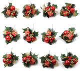 Traditional Red & Gold Holly Picks with Gift Box, Berries, & Ball | Holiday Xmas Accents | Trees, Wreaths, & Garlands | Gift Wrapping | Christmas Picks | Home & Office Decor (Set of 24)