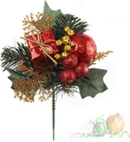 Traditional Red & Gold Holly Picks with Gift Box, Berries, & Ball | Holiday Xmas Accents | Trees, Wreaths, & Garlands | Gift Wrapping | Christmas Picks | Home & Office Decor (Set of 24)