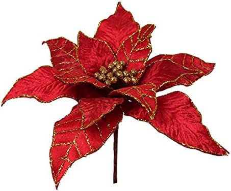 Elegant White and Gold Velvet Poinsettia Stems - 11" Wide, Set of 3 - Realistic Silk Floral Accents for Christmas and Holiday Decor - Perfect for Home and Office Decoration