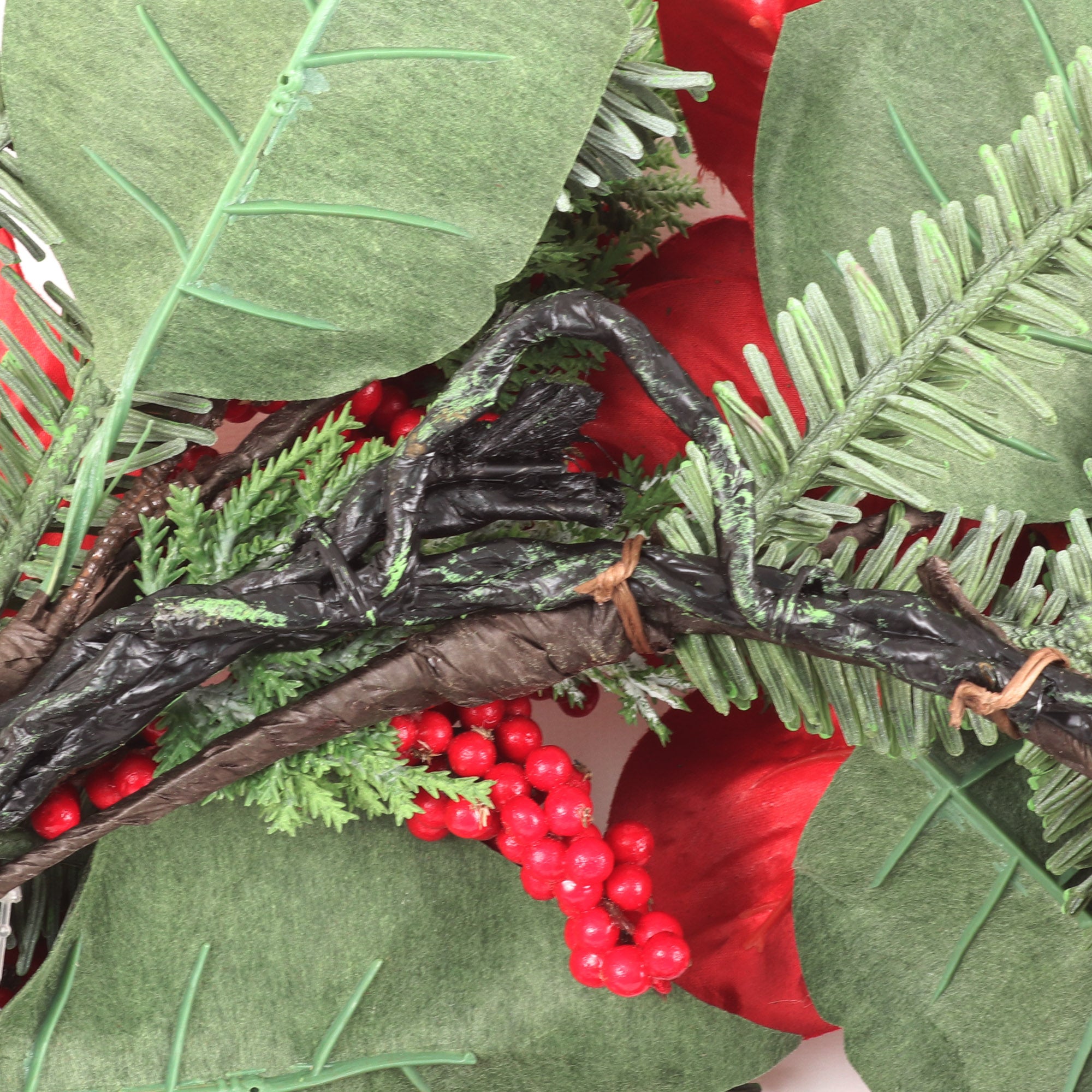 Velvet Silk Poinsettia Pine Wreath with Lifelike Berries - 22" Wide