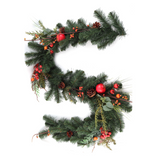 6FT PINE GARLAND WITH LIFELIKE RED BERRIES, FRUITS, & PINE CONES (Set of 2)