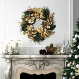 Decorated Pine Wreath with Lifelike Gold Magnolia Flowers & Foliage | 24" Wide | Indoor/Outdoor Use | Holiday Xmas Accents | Christmas Wreaths | Home & Office Decor (Set of 2)