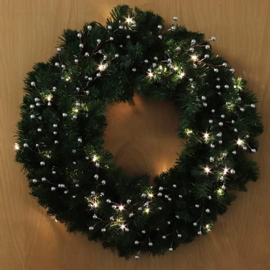 Pre-Lit Northern Spruce Wreath - 20" Wide - 200 Tips & 50 Battery Operated Lights (Set of 2)