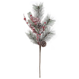 22" Snow Pine Spray with Pine Cones & Red Berries