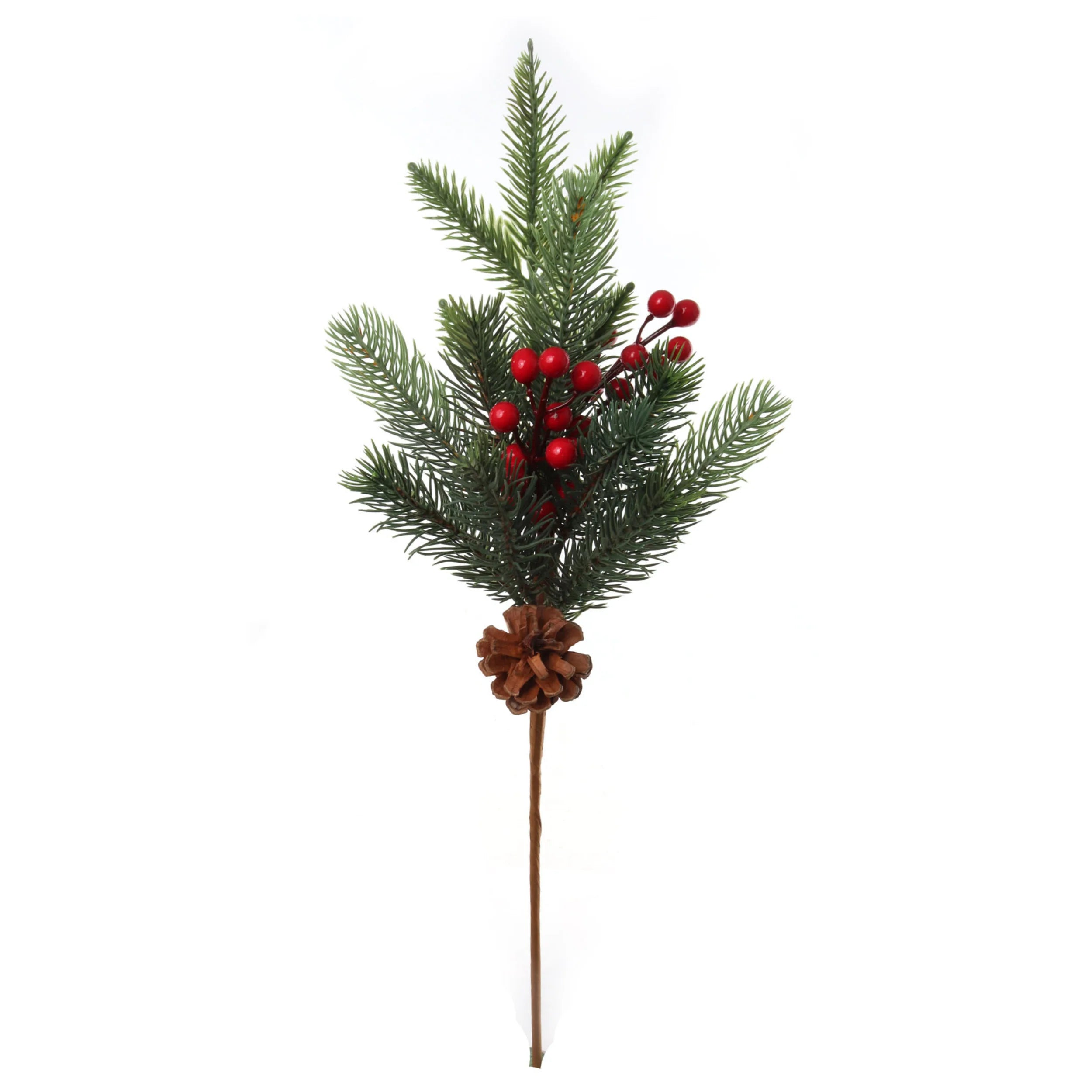 19" Pine Pick with Pine Cones & Red Berries