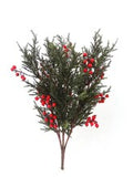 Real Touch Cedar Bush with Red Berries | 17-Inch | Indoor/Outdoor Use | Holiday Xmas Accents | Christmas Greenery | Home & Office Decor (Set of 6)