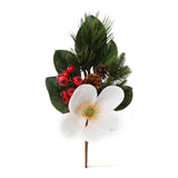 17" Magnolia Pick with Pine Cones & Red Berries