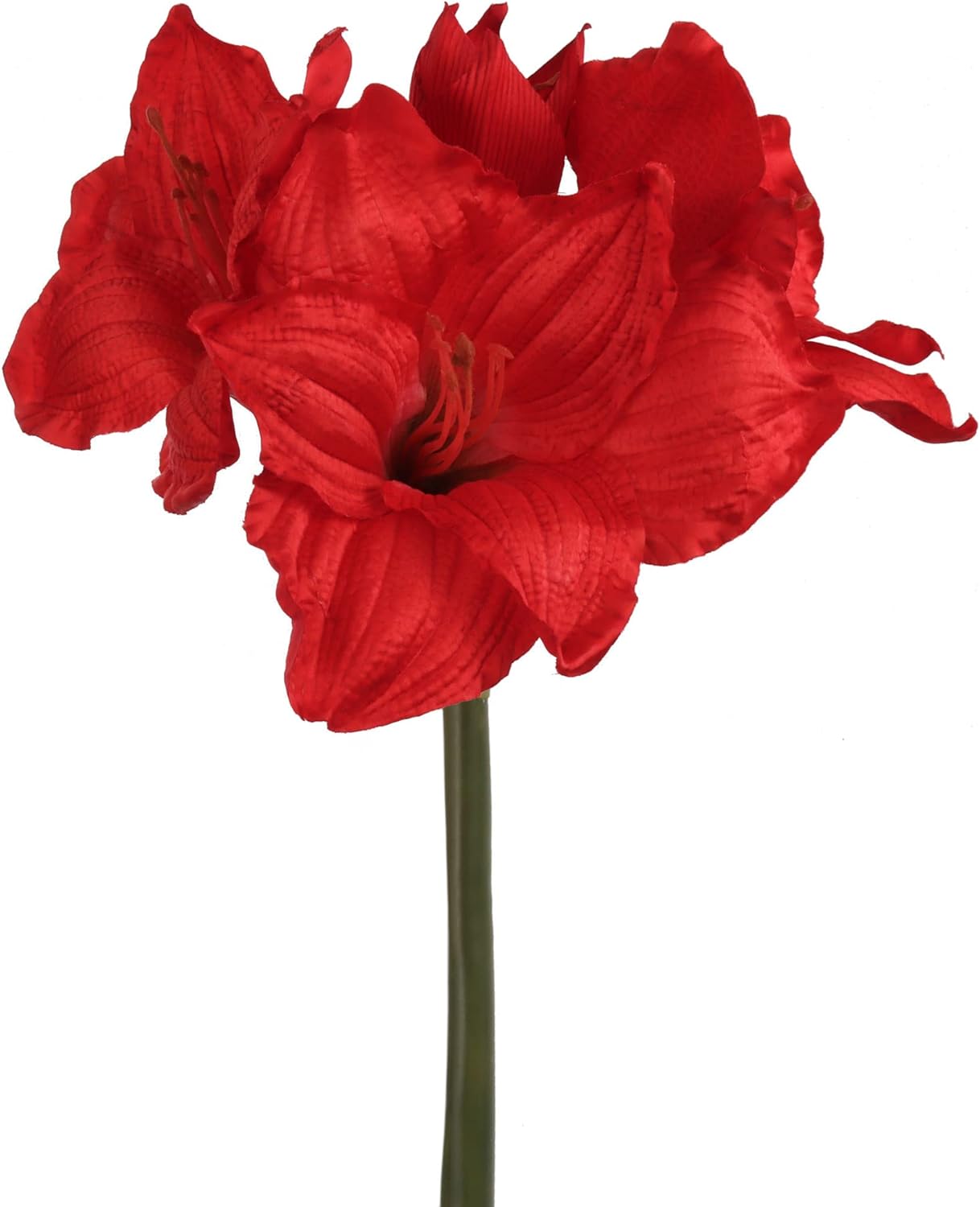 Red Amaryllis Stem with 3 Lifelike Silk Flowers | 28-Inch | Holiday Xmas Accents | Christmas Flowers | Home & Office Decor (Set of 12)
