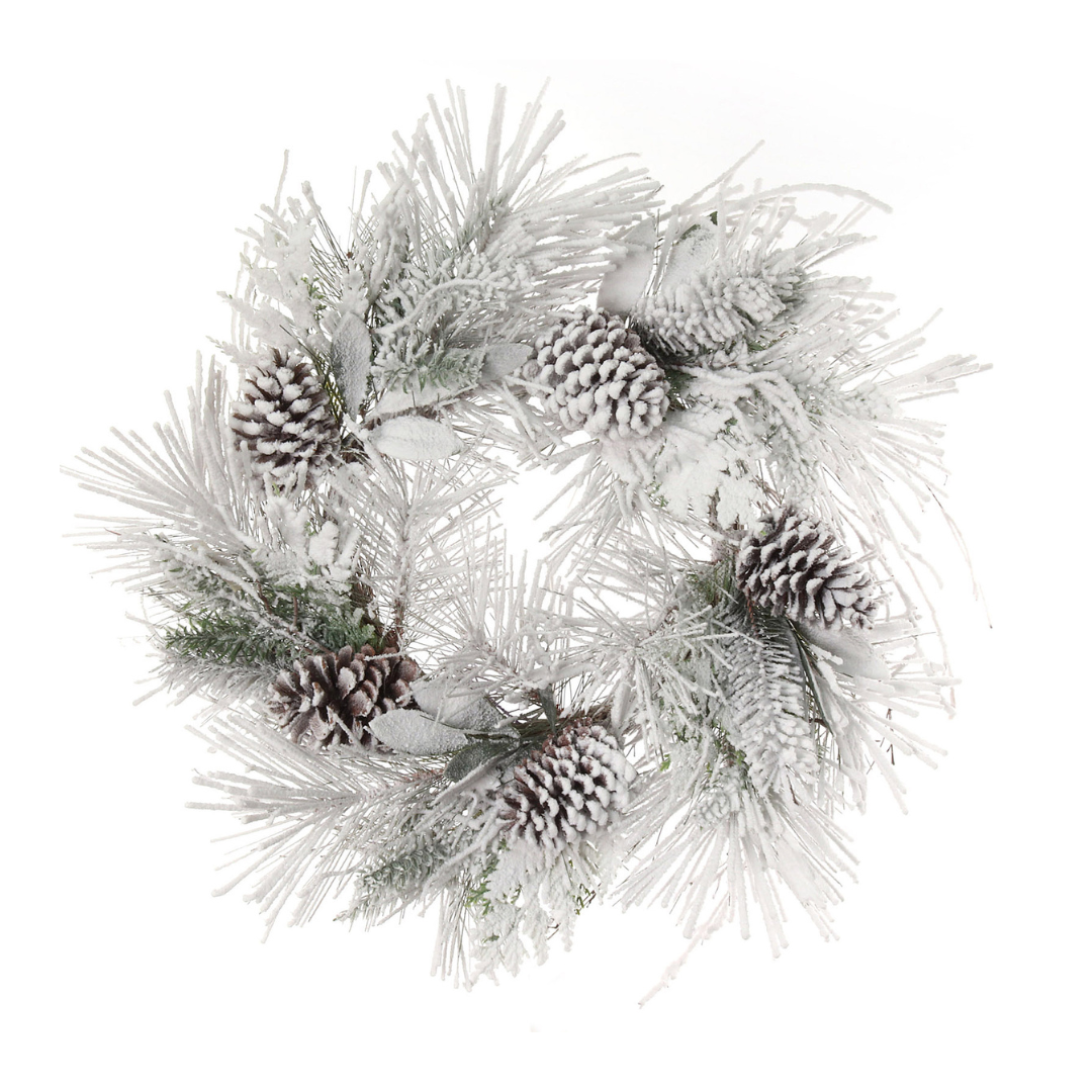Snow Covered Pine Wreath with Pine Cones - 24" Wide (Set of 2)