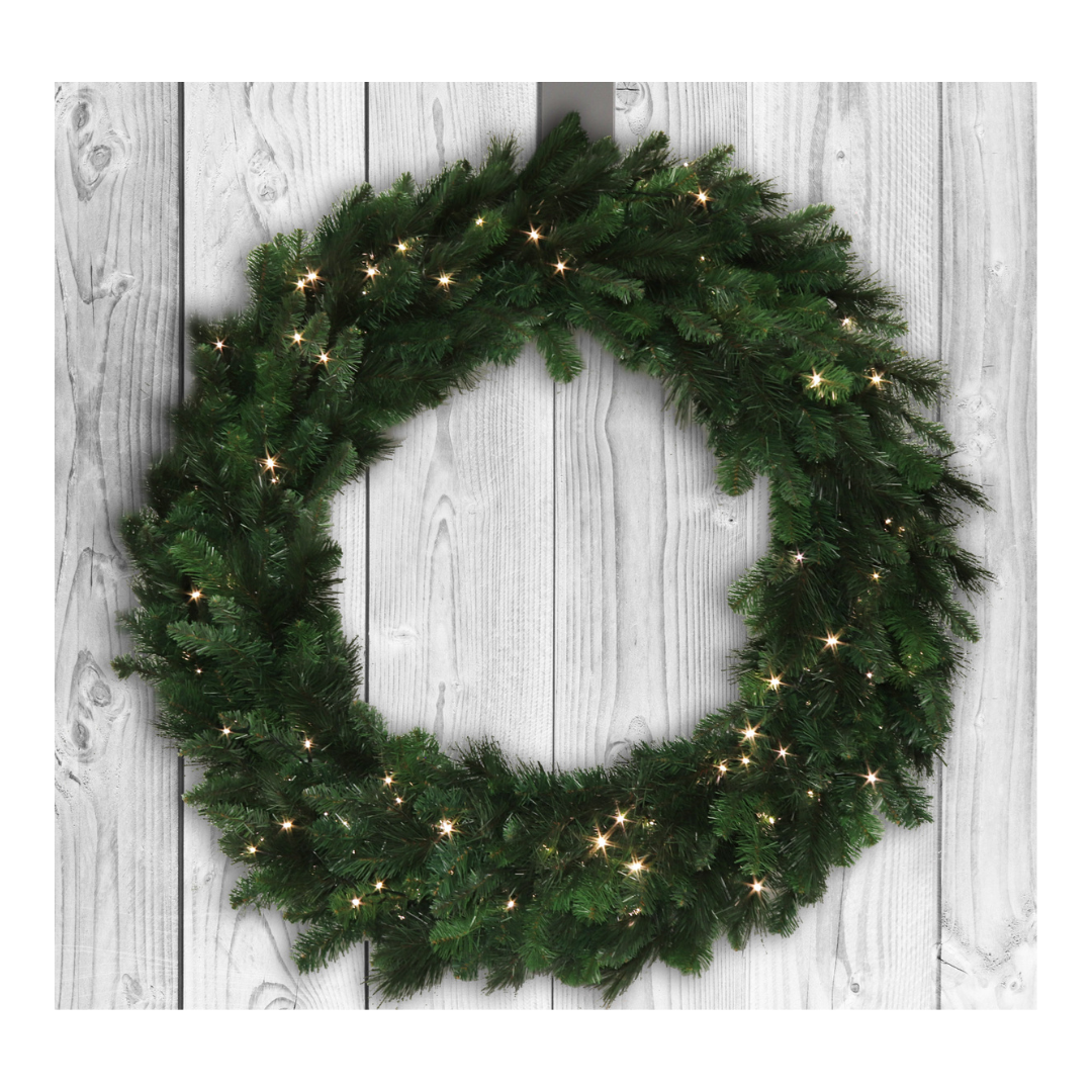 Pre-Lit Deluxe Evergreen Wreath - 360 Tips & 150 LED Lights - 48" Wide (Set of 2)