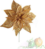 Gold Glitter Poinsettia Christmas Tree Picks Decorations