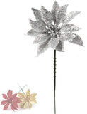 Silver Glitter Poinsettia Christmas Tree Picks Decorations (24-Pack)