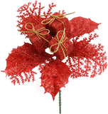 Red Glitter Leaf and Decorative Gift Box Pick