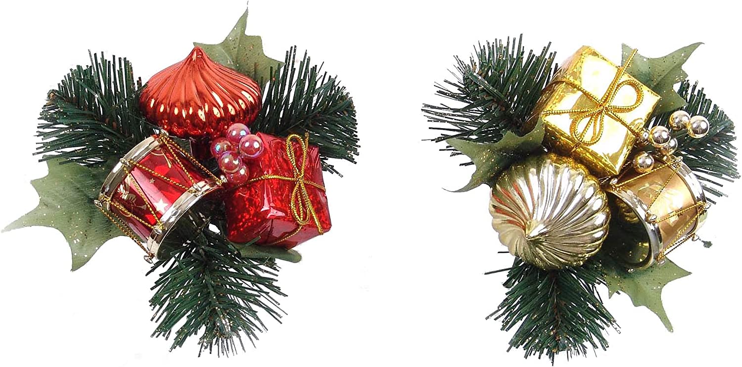 Evergreen Pine and Holly Berry Pick with Decorative Drums