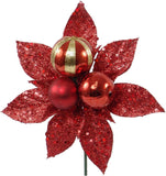 Red Glitter Poinsettia Christmas Tree Picks Decorations