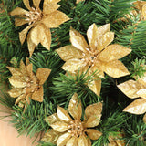 Gold Glitter Poinsettia Christmas Tree Picks Decorations (24-Pack)