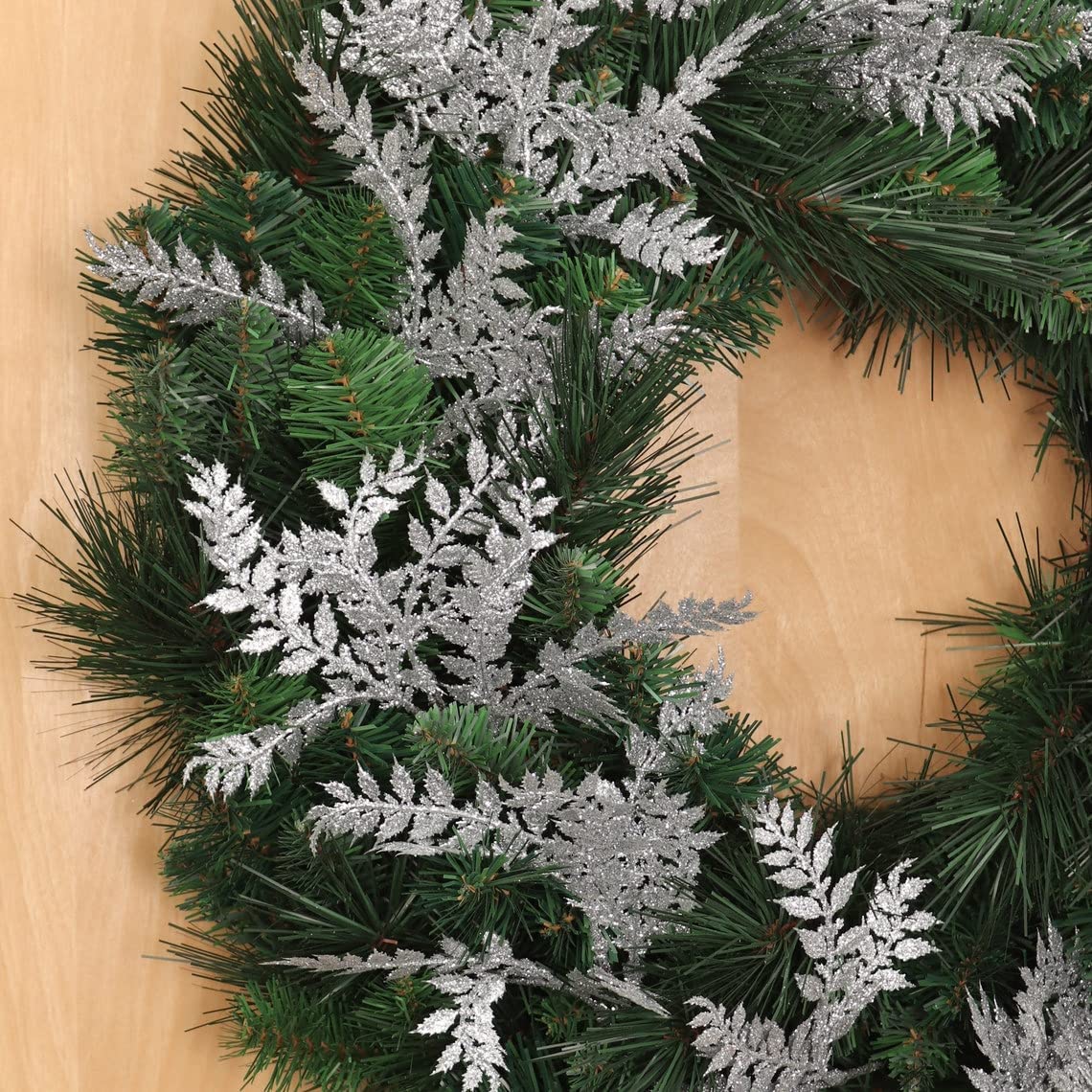 Sparkling Silver Glitter Leaf Spray - Premium Christmas Tree Pick Ornament for Festive Decoration