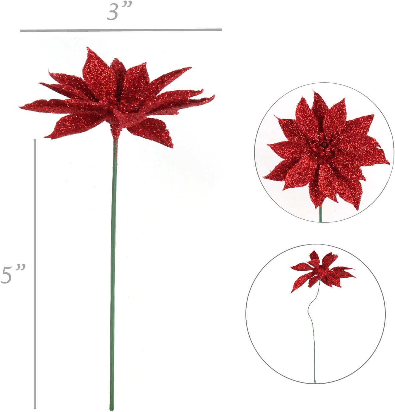 Red Glitter Poinsettia Christmas Tree Picks Decorations (24-Pack)