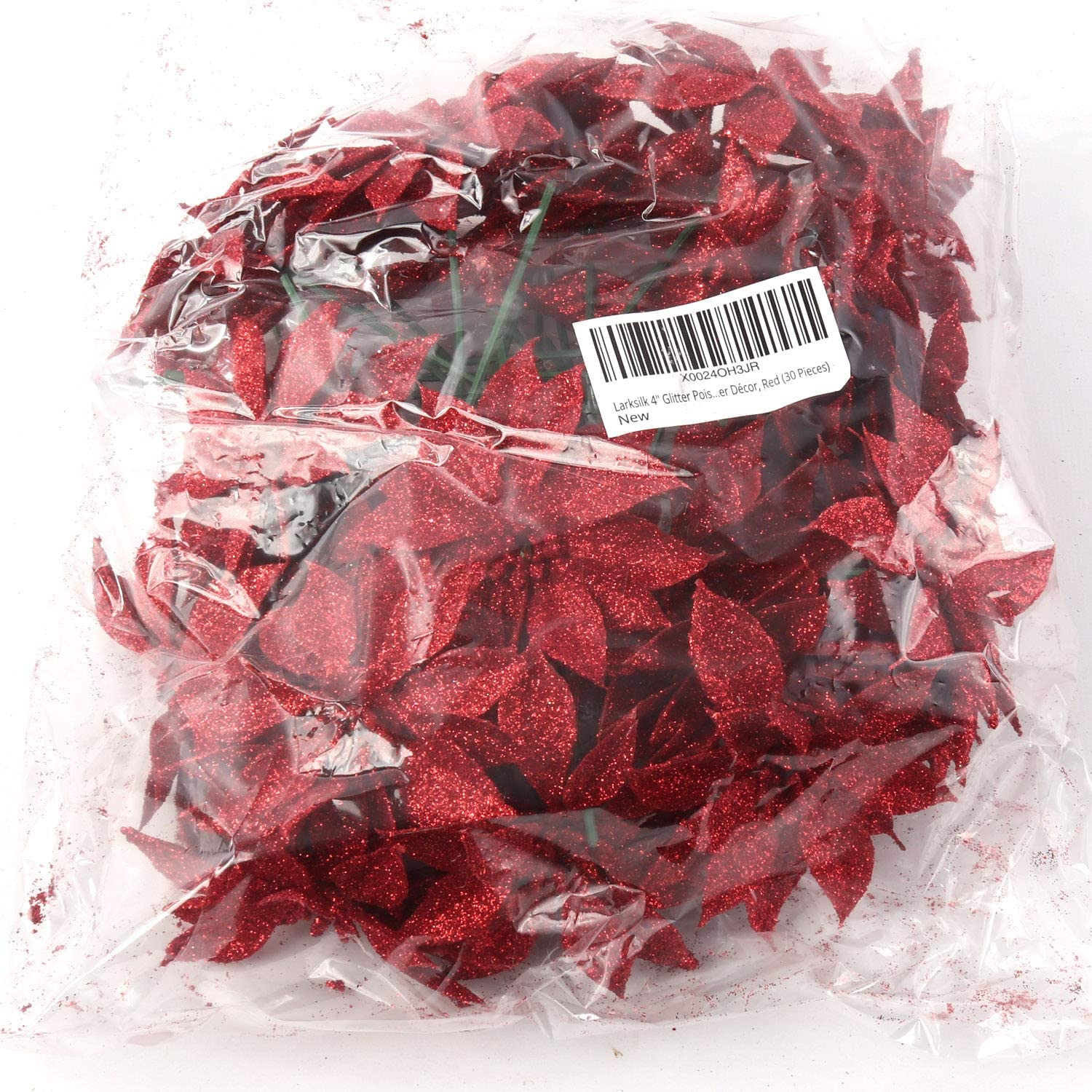 24-Pack Sparkling Red Glitter Poinsettia Picks for Christmas Tree Decoration - Festive Holiday Floral Ornaments
