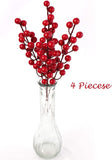 Red Berry Stem Picks - 12-Pack Decorative Wire Stem Branch