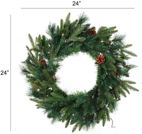 Christmas Wreath 24" with Cones LED Lights Battery Operated