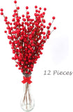 12 Red Holly Berry Stem Picks - 19" Decorative Wire Stem Branch
